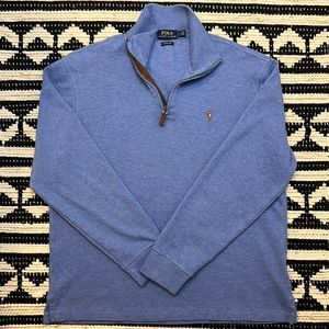 Men’s Polo Estate Rib Long Sleeve  1/4 zip Sweater - Light Blue Cotton Size L